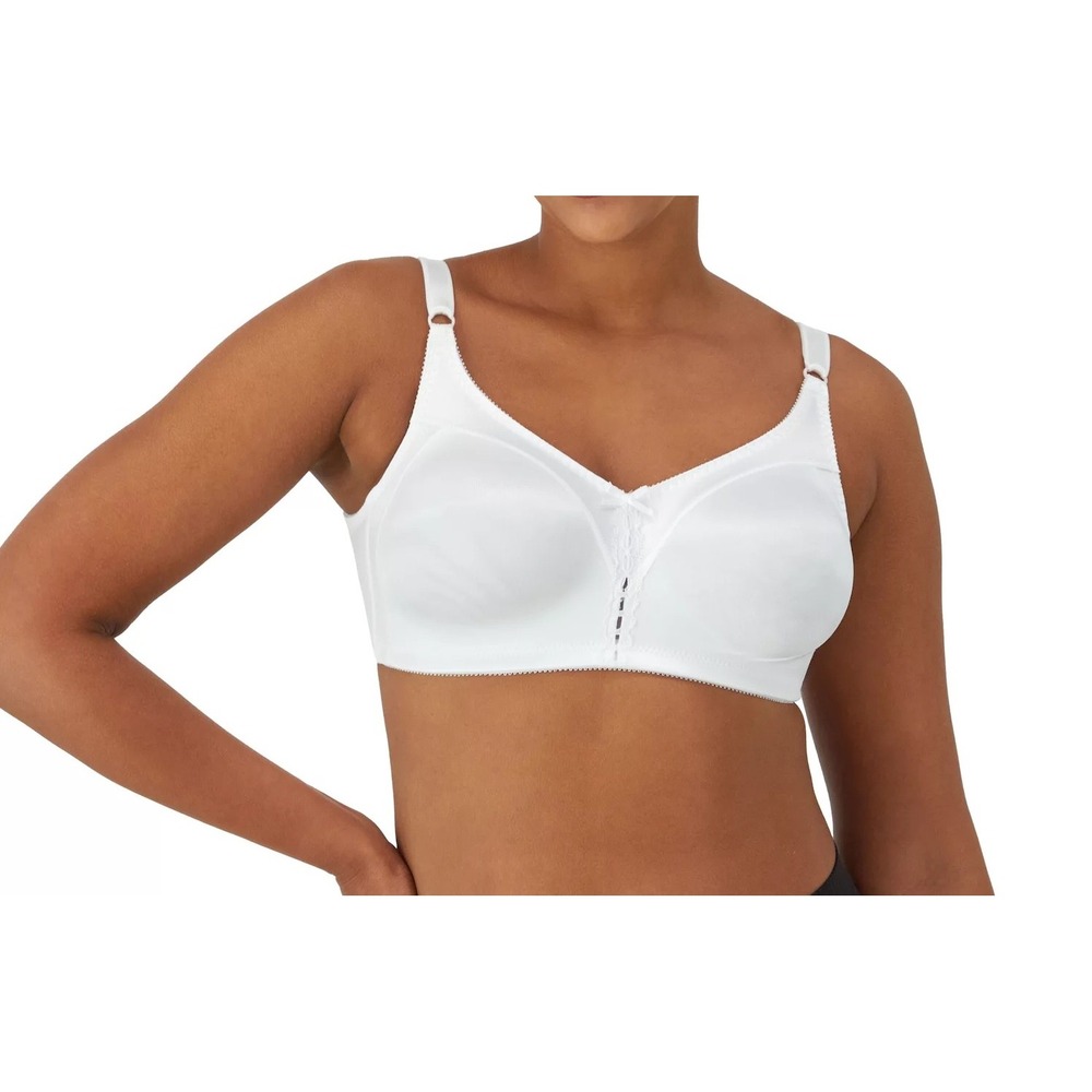 Bali Double Support Wirefree Bra Full Coverage White Lace Trim 38D Classic